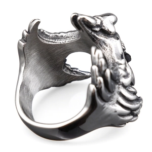 Vintage stainless steel devil smile clown ring with oxidized silver finish for men and women