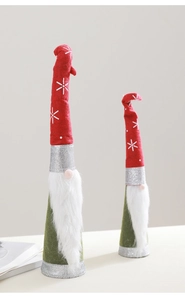 Set of two Christmas gnomes with red snowflake hats and long white beards for desk decor