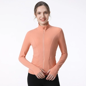 Veste de Yoga Ajustée pour Femmes Séchage Rapide Course Gym Vêtement de Sport Col Montant Manches Longues