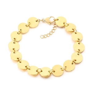 Minimalist gold plated stainless steel disc chain bracelet with lobster clasp for women