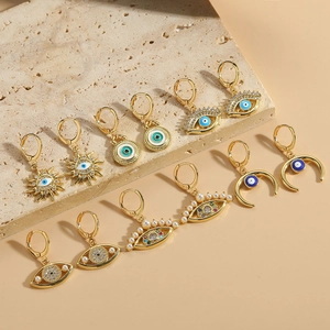 Vintage Evil Eye Drop Hoop Earrings Copper Zirconia Enamel ABS Artificial Pearl Minimalist Aesthetic Jewelry For Women