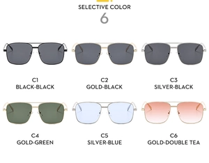 Grid display of six oversized square double-bridge aviator sunglasses with metal frames