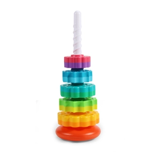 Rainbow stacking spin tower toy with colorful gear discs for toddler early development