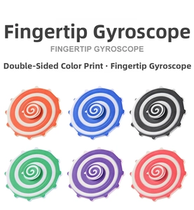 Detail showing various colors of double-sided printed colorful fingertip gyroscopes