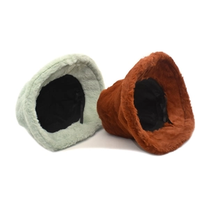 Unisex solid faux rabbit fur bucket hat in light green and brown warm plush finish