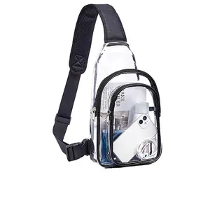 Clear Sling Bag Transparent PVC Waterproof Chest Pack Stadium Approved Travel Crossbody Bag With Adjustable Strap