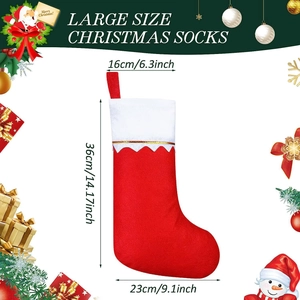 Large red Christmas stocking with white trim and size measurements 14 inch height