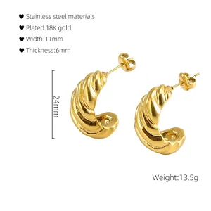 Polished 18K gold plated croissant earrings with dimensions 24x11x6mm and 13.5g weight