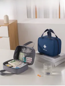 Detail view of the portable medical first aid kit with internal mesh organizers and compartments