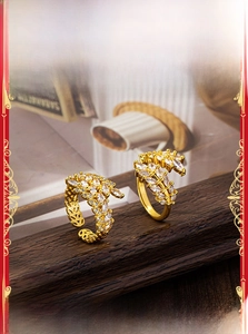 Detailed side view of 18K gold plated wheat ear ring with marquise zircon stones