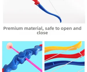 Macro detail of safe suction cup arrow tips and colorful ABS plastic bow construction
