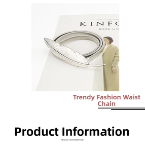 Detail of silver leaf buckle and metallic spring chain on minimalist waist belt for dresses