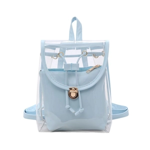 Light blue clear PVC jelly backpack with matching inner pouch and gold hardware