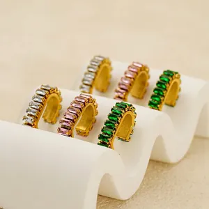 U Shaped Hoop Earrings 18K Gold Plated 304 Stainless Steel With Rectangular Zircon INS Style Jewelry For Women