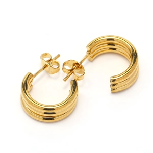 Elegant 18k gold plated triple layer C-shape hoop earrings for women in a minimalist style