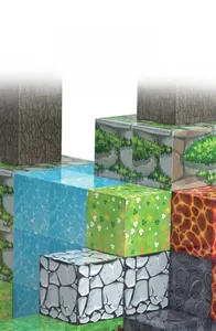 Detail of 25mm magnetic building blocks with pixelated textures and digital printing