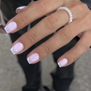 Unghie Finte a Ballerina Corte Francese Rosa Bianco Sfumato Forma a T Rimovibili Quadrate Donna Manicure Artistica