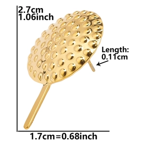Detailed dimensions of round textured 304 stainless steel stud earrings in golden finish