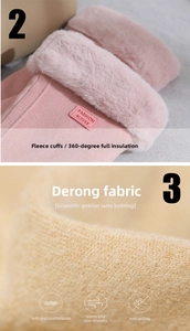 Vue détaillée du tissu thermique rose et des poignets en peluche pour la chaleur