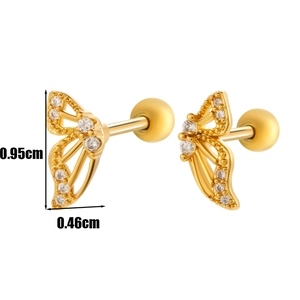 Clous d'oreilles papillon dorés en zircone avec système de fermeture à vis fiable