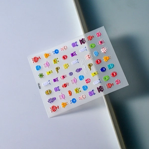 5D embossed colorful monster nail stickers with cute waterproof cartoon character patterns