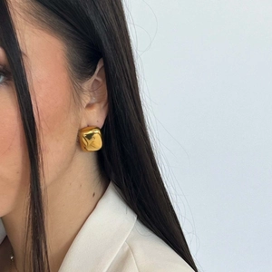 Square Cube Stud Earrings Stainless Steel 18K Gold Plated Geometric Polished Chunky Minimalist Jewelry For Women
