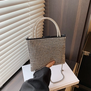 Women Fashion Rhinestone Handbag Sparkling Evening Crossbody Bag With Metal Chain Strap For Party Banquet Wedding Silver Mini Shoulder Bag