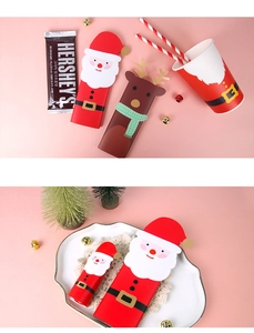 Christmas party paper cards featuring Santa and reindeer designs for candy and treats