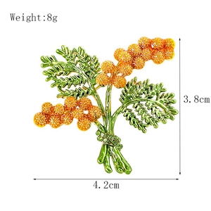 Elegant gold flower and green pine branch brooch with size dimensions 4.2cm x 3.8cm
