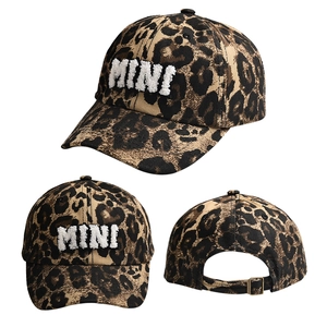 Leopard print baseball cap with MINI plush patch and adjustable metal buckle multi-view