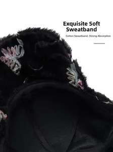 Detailed macro view of the soft cotton sweatband and embroidered floral lining of the hat