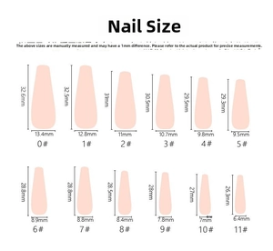 Size chart showing exact dimensions for purple vine star lace long press-on nails