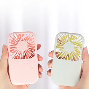 Portable USB mini handheld fans in pink and green colors with flat rectangular design