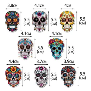 Size chart for Day of the Dead cake toppers showing dimensions for various designs