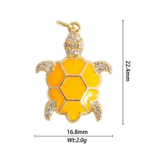 Detailed view of turtle pendant size 22.4mm by 16.8mm with orange enamel and crystals