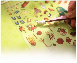Detail of 3D folding sticker showing PVC Chinese style patterns with multi-layer white ink