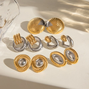 Boucles D'oreilles Géométriques À La Mode Bicolore Or Argent Acier Inoxydable Épais Hypoallergénique Imperméable Bijoux Femme