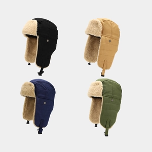Winter Trapper Hat Canvas Windproof Ear Flaps Faux Fur Lining Thermal Aviator Cap For Cold Weather Men Women