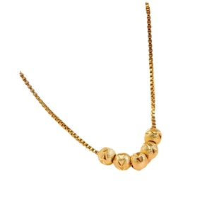 Vintage gold plated stainless steel necklace with five geometric pattern transfer beads