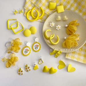 Boucles D'oreilles Fleurs Papillon Jaunes Avec Silver Earring Post Alliage Géométrique Mode Bijoux Femmes