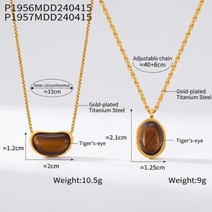 Détails de colliers en acier titane avec pendentifs œil de tigre ovales et en forme de grain
