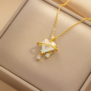 Titanium steel heart planet necklace with colorful zircon pendant on jewelry box