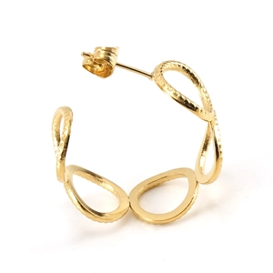 18K gold hollow C-shaped stainless steel earrings featuring a triple oval loop design