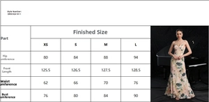 Size chart for summer backless floral dress with measurements for XS to L sizes