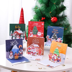 Creative 3D Pop Up Christmas Greeting Card Handmade Holiday Blessing Card With Envelope For Winter Holiday Party Blessing
