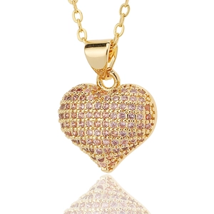Luxury gold plated heart pendant necklace with pink cubic zirconia micro-pave setting