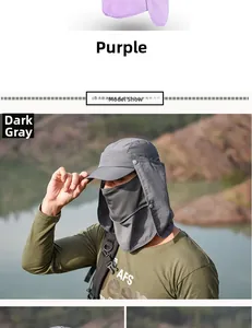 Detailansicht eines grauen Outdoor-Sonnenhuts mit Gesichtsmaske und Nackenschutz
