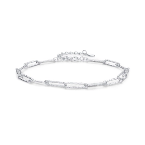 Minimalist s925 sterling silver chain bracelet with unique hammered texture rings