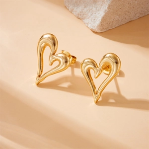 Minimalist hollow heart-shaped gold earrings with asymmetrical design for women
