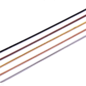 3mm stainless steel snake chain bracelets in five metallic finishes on white background